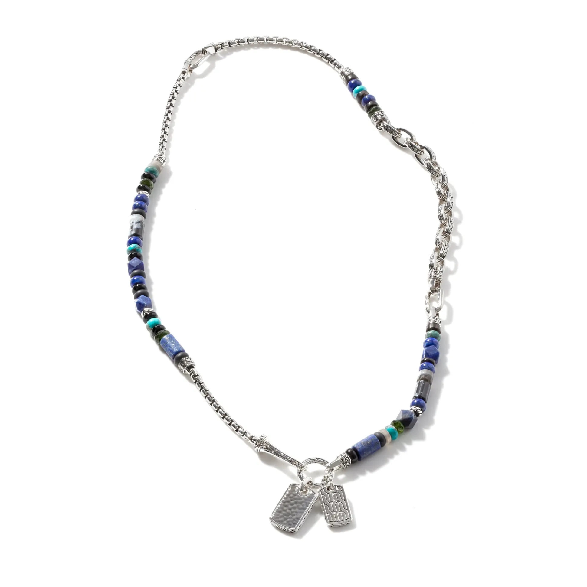 Men John Hardy Beads^Beaded Tag Necklace, Silver, Gemstones