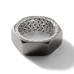 Men John Hardy Bands^Carved Chain Band Ring, Silver, Dark Silver