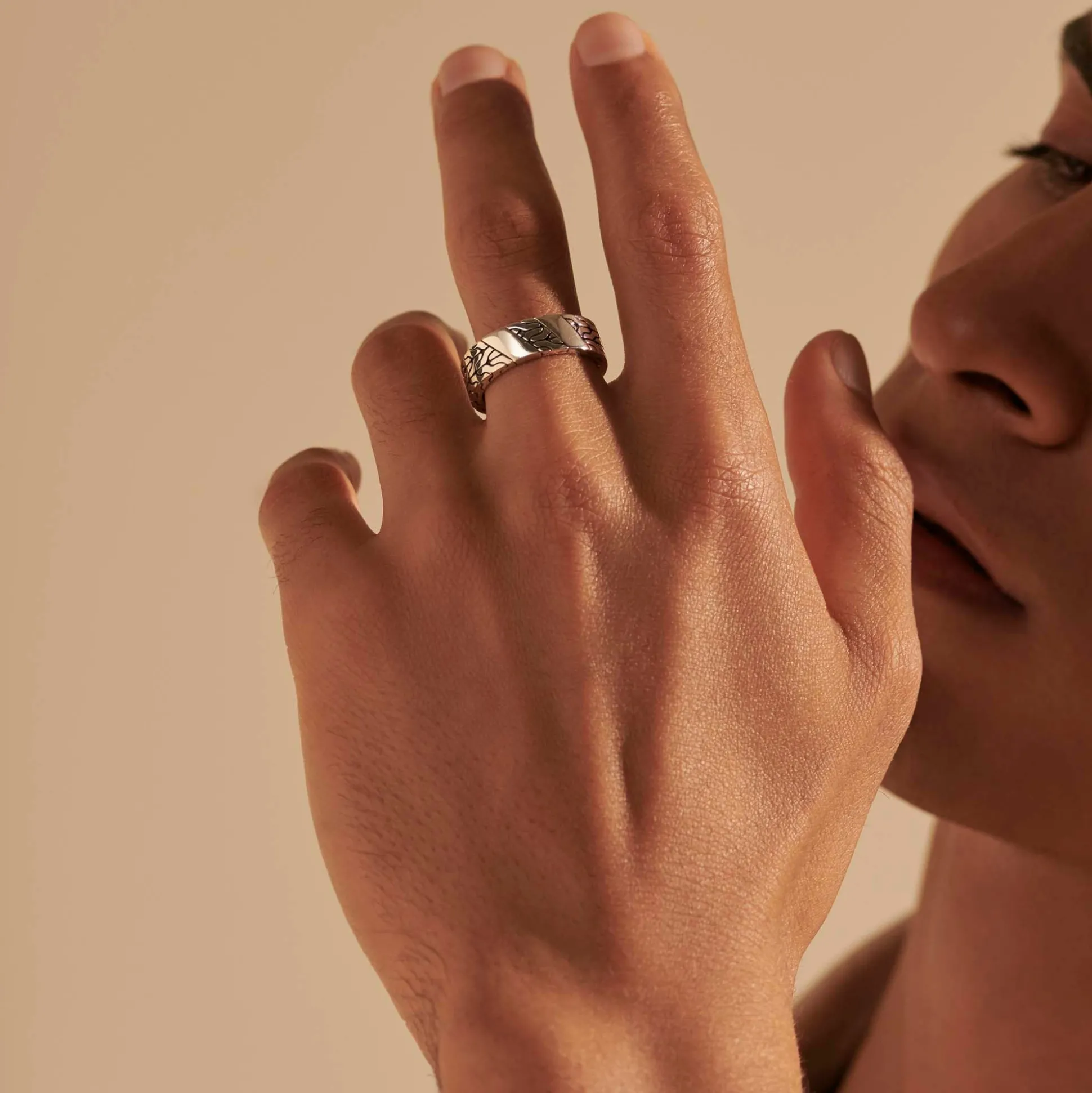 Men John Hardy Bands^Carved Chain Band Ring, Sterling Silver