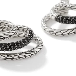 Women John Hardy Statement^Carved Chain Hoop Earring, Silver, Pave