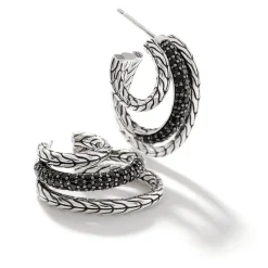 Women John Hardy Statement^Carved Chain Hoop Earring, Silver, Pave