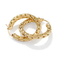 Women John Hardy Hoops^Carved Chain Hoop Earring, Gold, Small