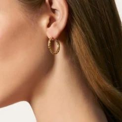 Women John Hardy Hoops^Carved Chain Hoop Earring, Gold, Small