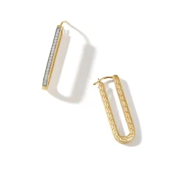 Women John Hardy Hoops^Carved Chain Hoop Earring, Gold, Diamonds