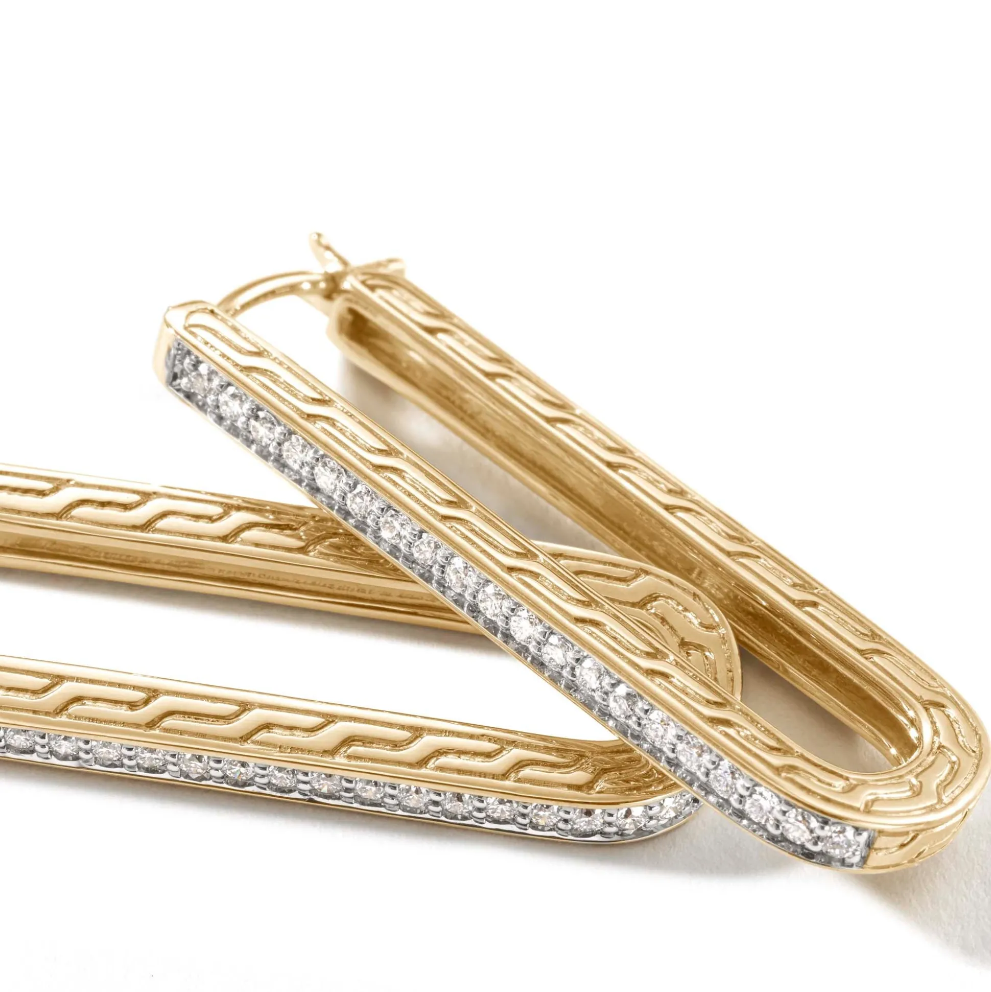 Women John Hardy Hoops^Carved Chain Hoop Earring, Gold, Diamonds