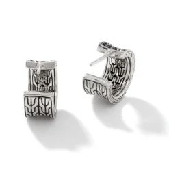 Women John Hardy Hoops^Carved Chain J Hoop Earring, Silver, Pave