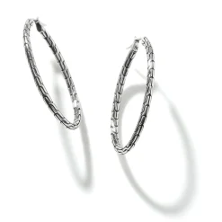 Women John Hardy Hoops^Carved Chain Oval Hoop Earring, Silver, Large