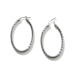 Women John Hardy Hoops^Carved Chain Oval Hoop Earring, Silver, Large