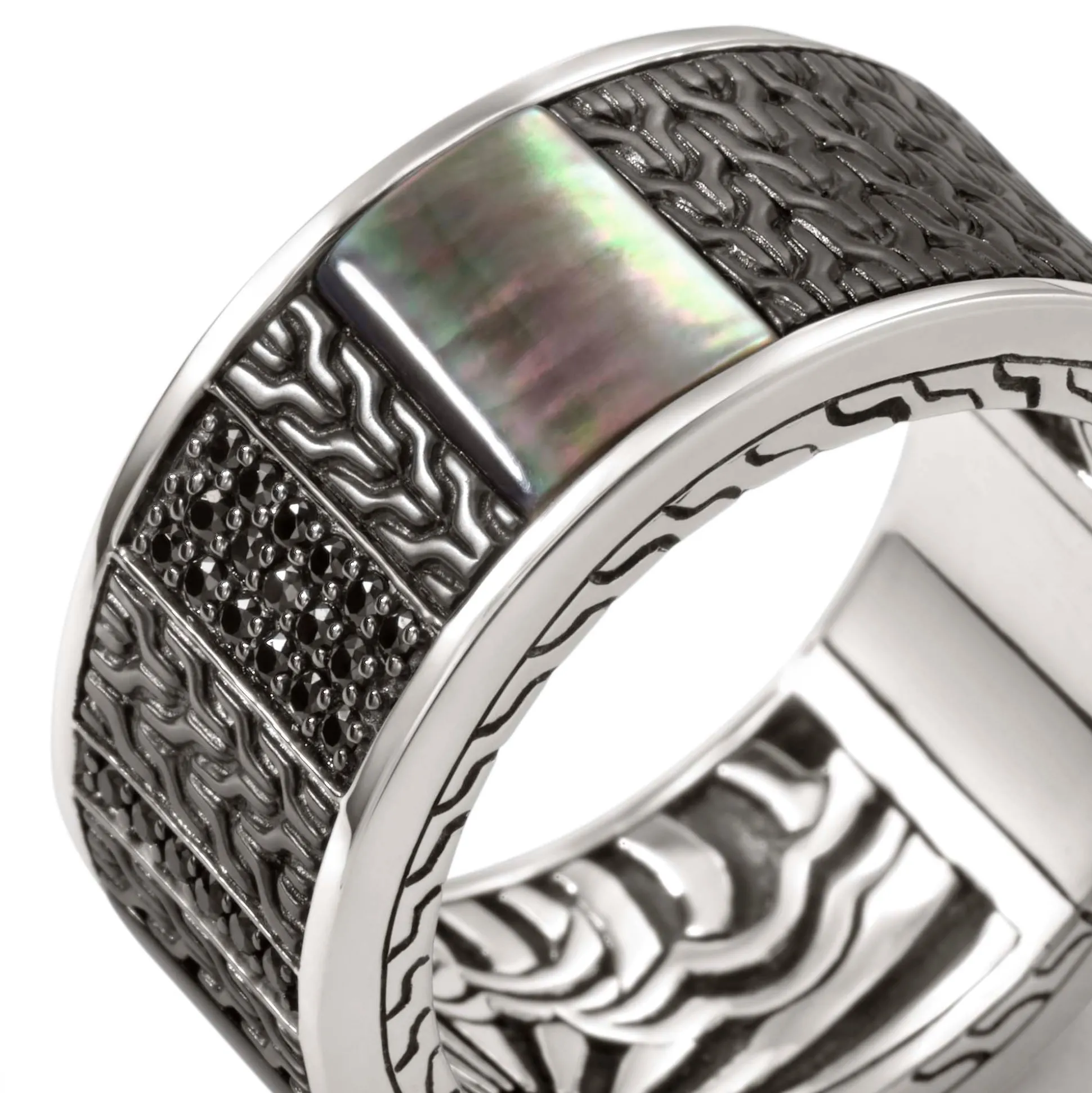 Men John Hardy Bands^Carved Chain Ring, Dark Silver, Gemstones