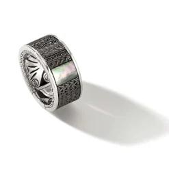 Men John Hardy Bands^Carved Chain Ring, Dark Silver, Gemstones