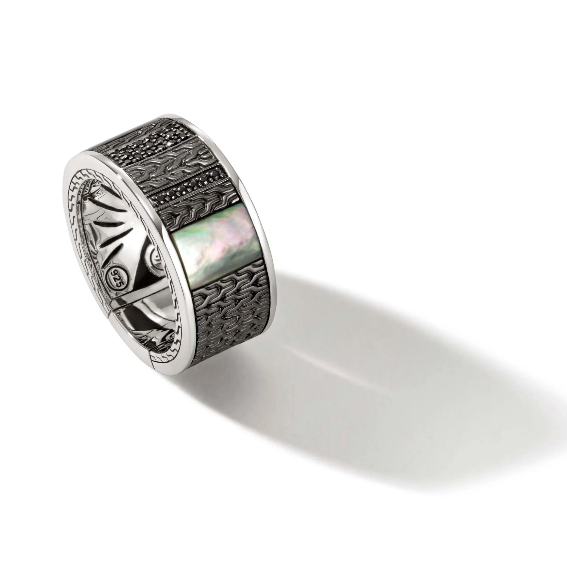 Men John Hardy Bands^Carved Chain Ring, Dark Silver, Gemstones