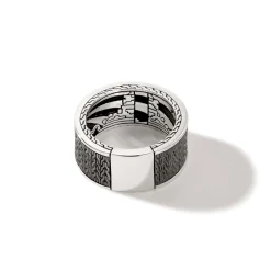 Men John Hardy Bands^Carved Chain Ring, Dark Silver, Gemstones