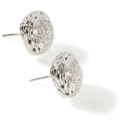 Women John Hardy Studs^Carved Chain Stud Earring, Silver, Pave