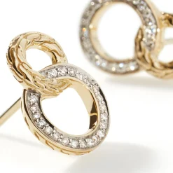 Women John Hardy Studs^Carved Chain Stud Earring, Gold, Diamonds