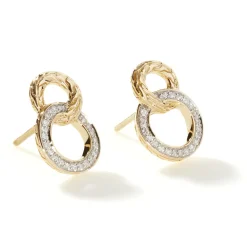 Women John Hardy Studs^Carved Chain Stud Earring, Gold, Diamonds