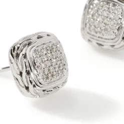Women John Hardy Studs^Carved Chain Stud Earring, Silver, Diamonds