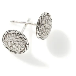 Men John Hardy Studs^Carved Chain Stud Earring, Silver, Diamonds