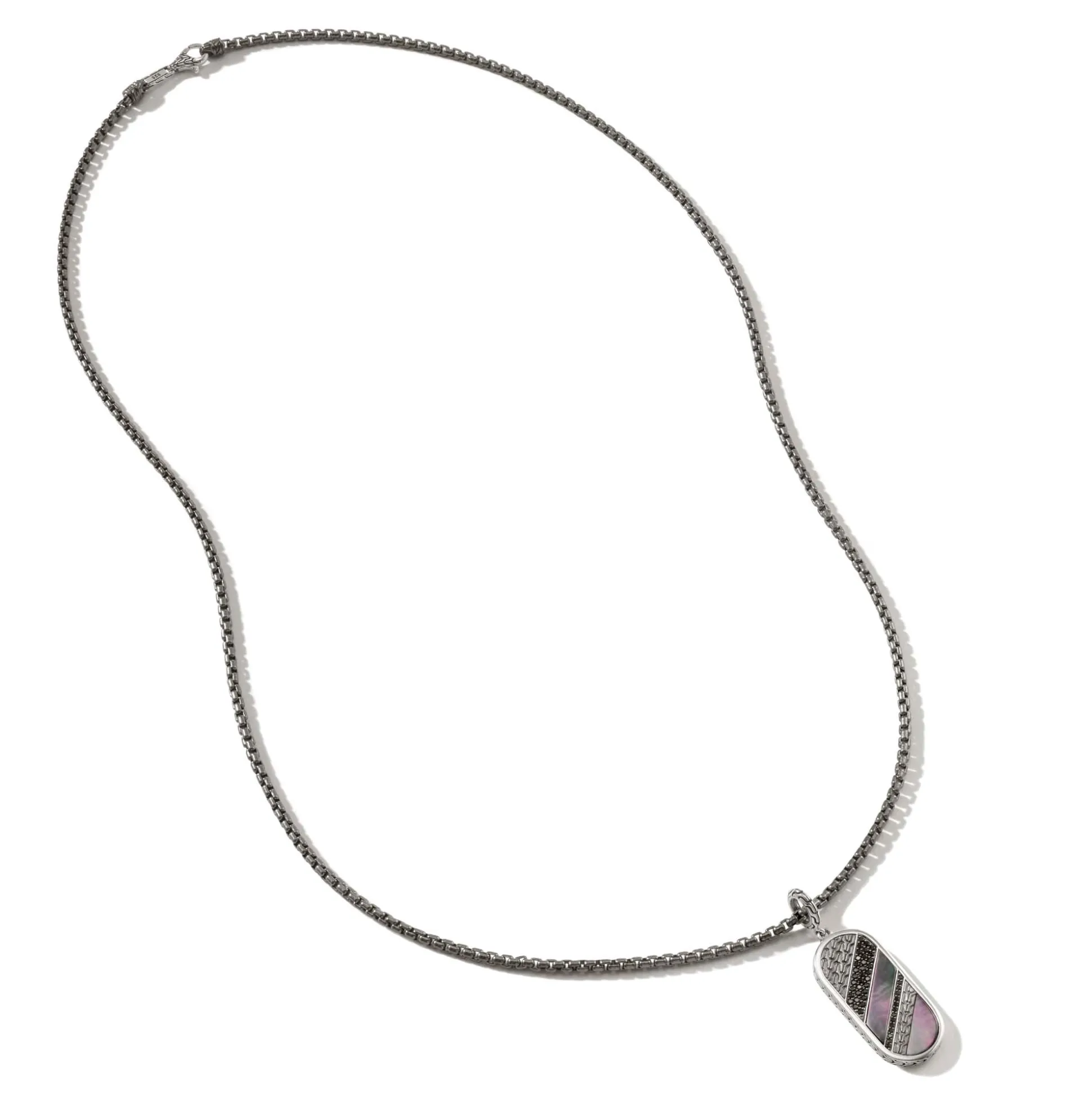Men John Hardy Tags & Pendants^Carved Tag Necklace, Dark Silver, Gemstones