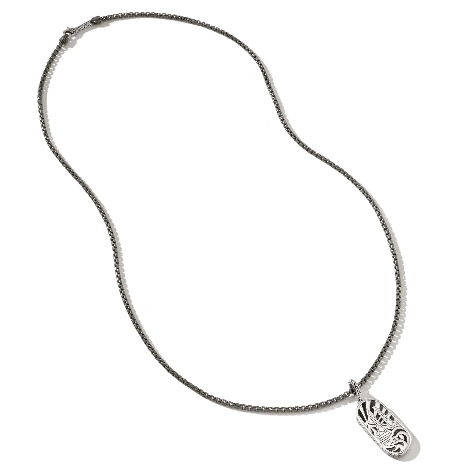 Men John Hardy Tags & Pendants^Carved Tag Necklace, Dark Silver, Gemstones