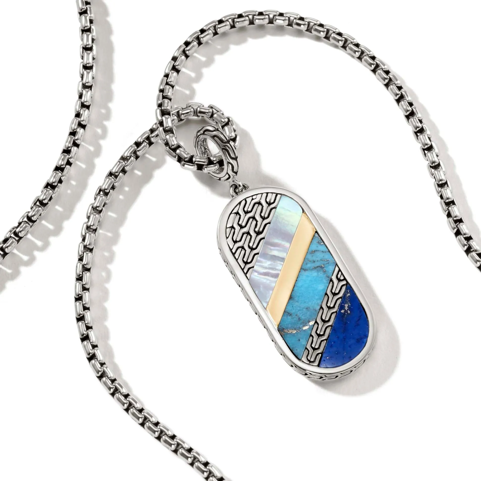 Men John Hardy Tags & Pendants^Carved Tag Necklace, Dark Silver, Gemstones