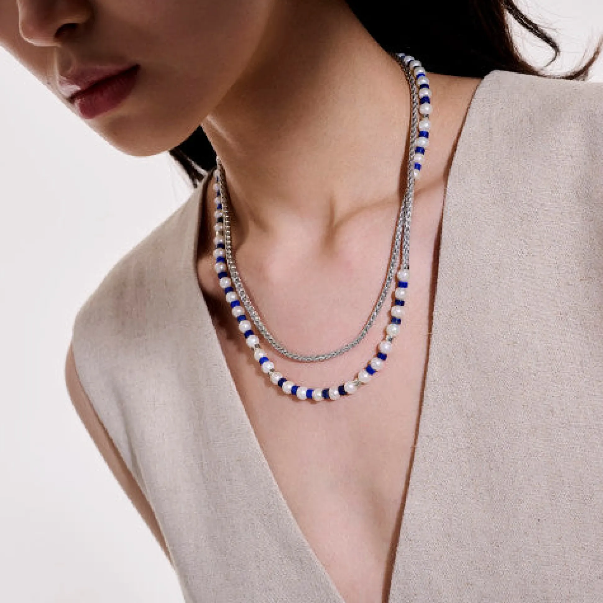 Women John Hardy Beads^Colorblock Necklace, Silver, Gemstones, Pearl