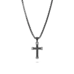 Men John Hardy Tags & Pendants^Cross Pendant Necklace, Dark Silver, Diamonds