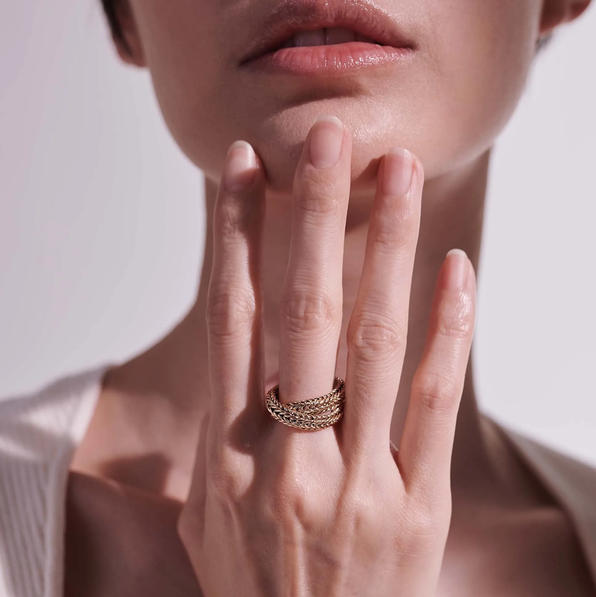 Women John Hardy Soft^Kami Chain Crossover Ring, Gold, 4.5Mm