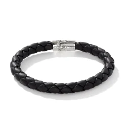 Men John Hardy Leather, Cord & Rubber^Leather Bamboo Station Bracelet, Silver