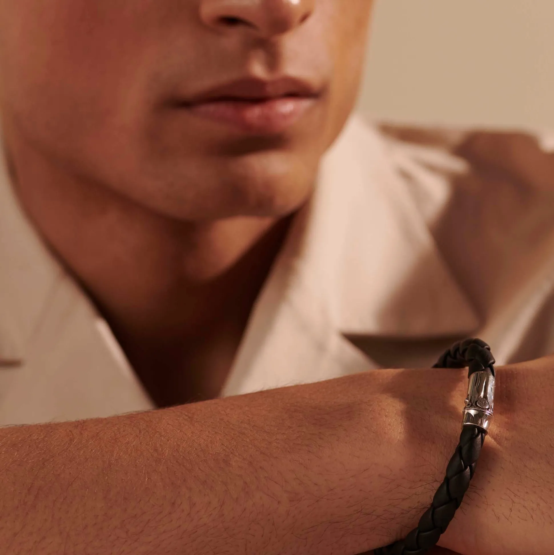 Men John Hardy Leather, Cord & Rubber^Leather Bamboo Station Bracelet, Silver