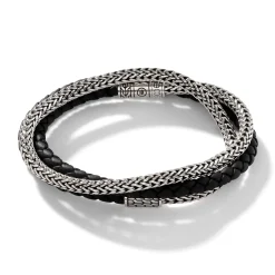 Men John Hardy Leather, Cord & Rubber^Leather Chain Triple Wrap, Sterling Silver