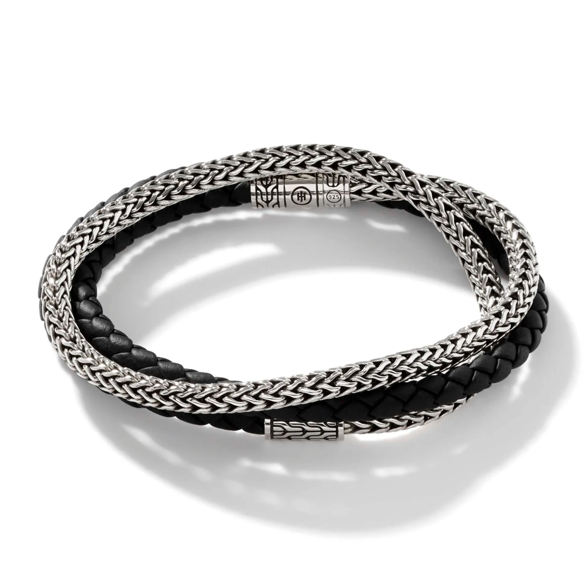 Men John Hardy Leather, Cord & Rubber^Leather Chain Triple Wrap, Sterling Silver