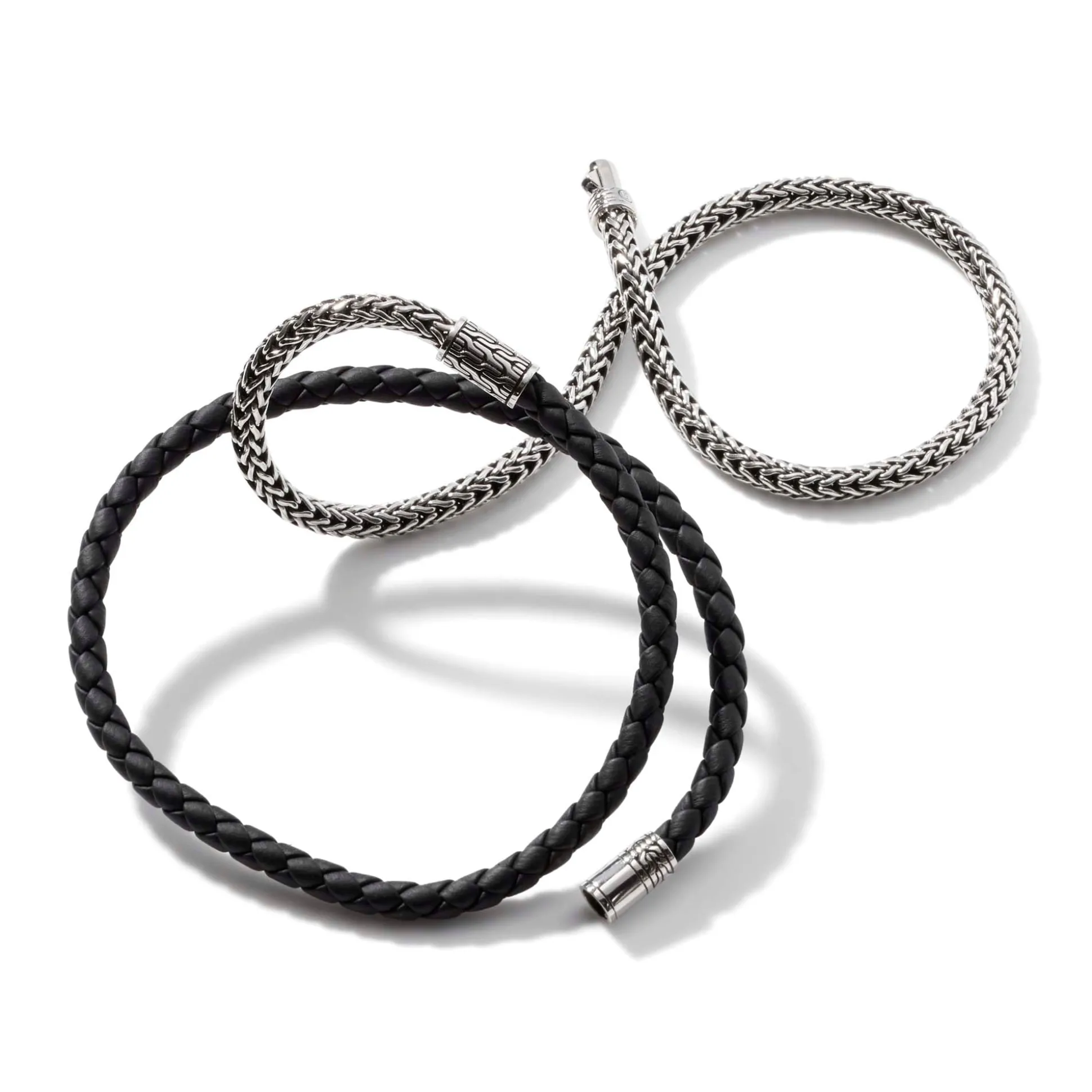 Men John Hardy Leather, Cord & Rubber^Leather Chain Triple Wrap, Sterling Silver