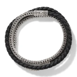 Men John Hardy Leather, Cord & Rubber^Leather Chain Triple Wrap, Sterling Silver