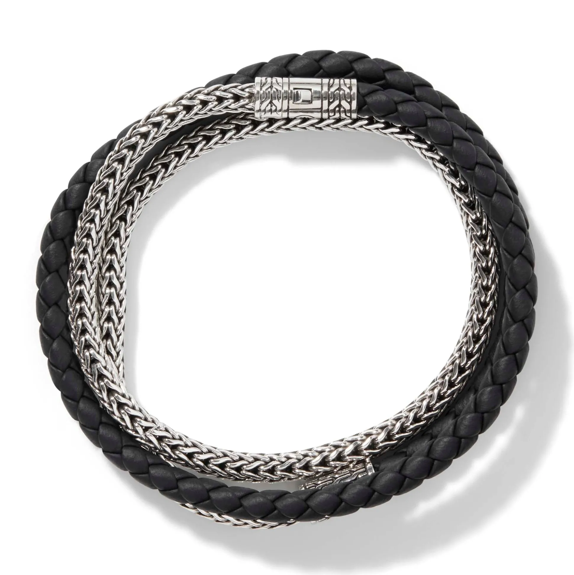 Men John Hardy Leather, Cord & Rubber^Leather Chain Triple Wrap, Sterling Silver