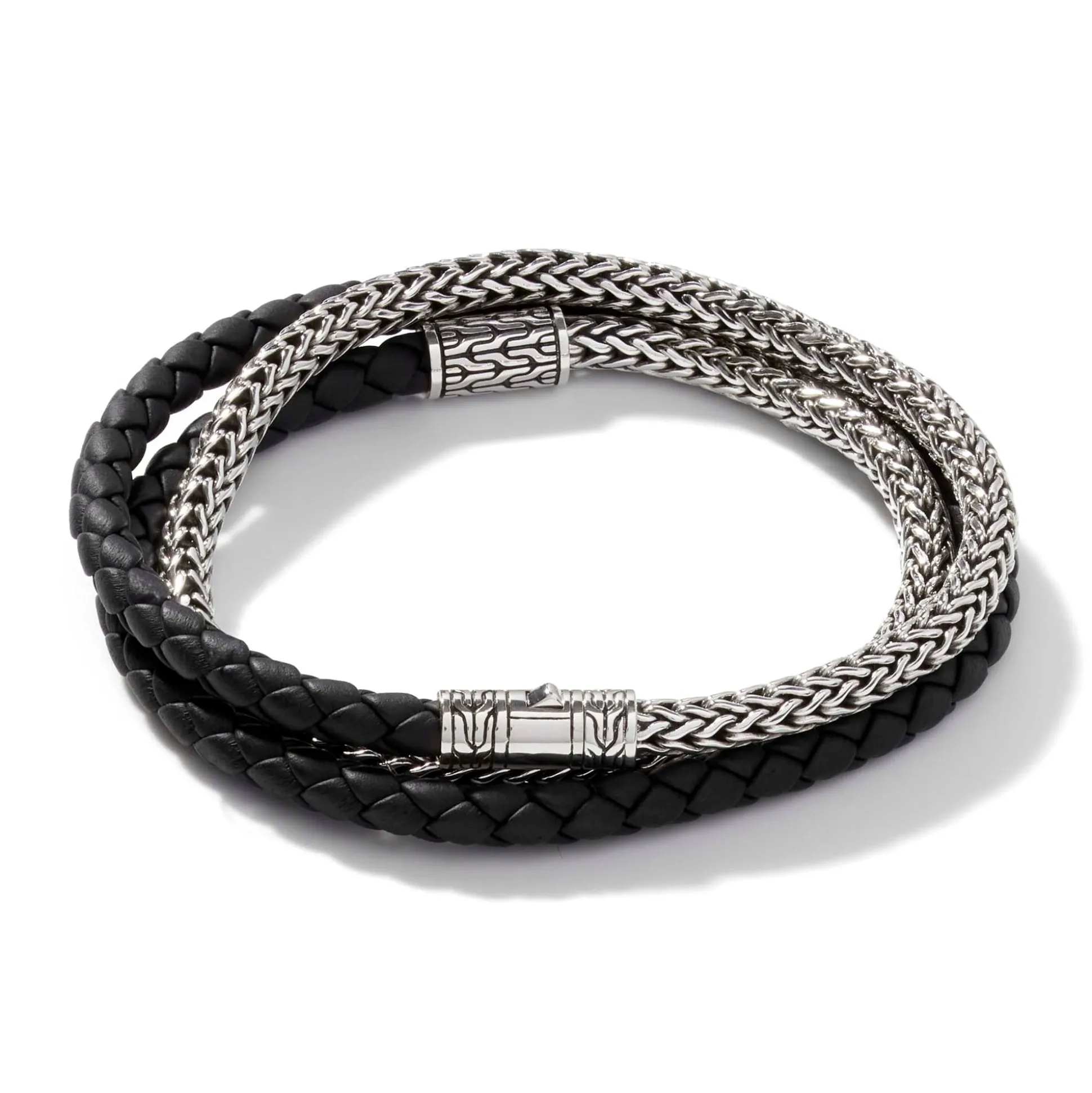 Men John Hardy Leather, Cord & Rubber^Leather Chain Triple Wrap, Sterling Silver