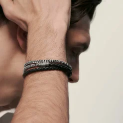 Men John Hardy Leather, Cord & Rubber^Leather Chain Triple Wrap, Sterling Silver