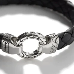 Men John Hardy Leather, Cord & Rubber^Leather Keyring Bracelet, Sterling Silver