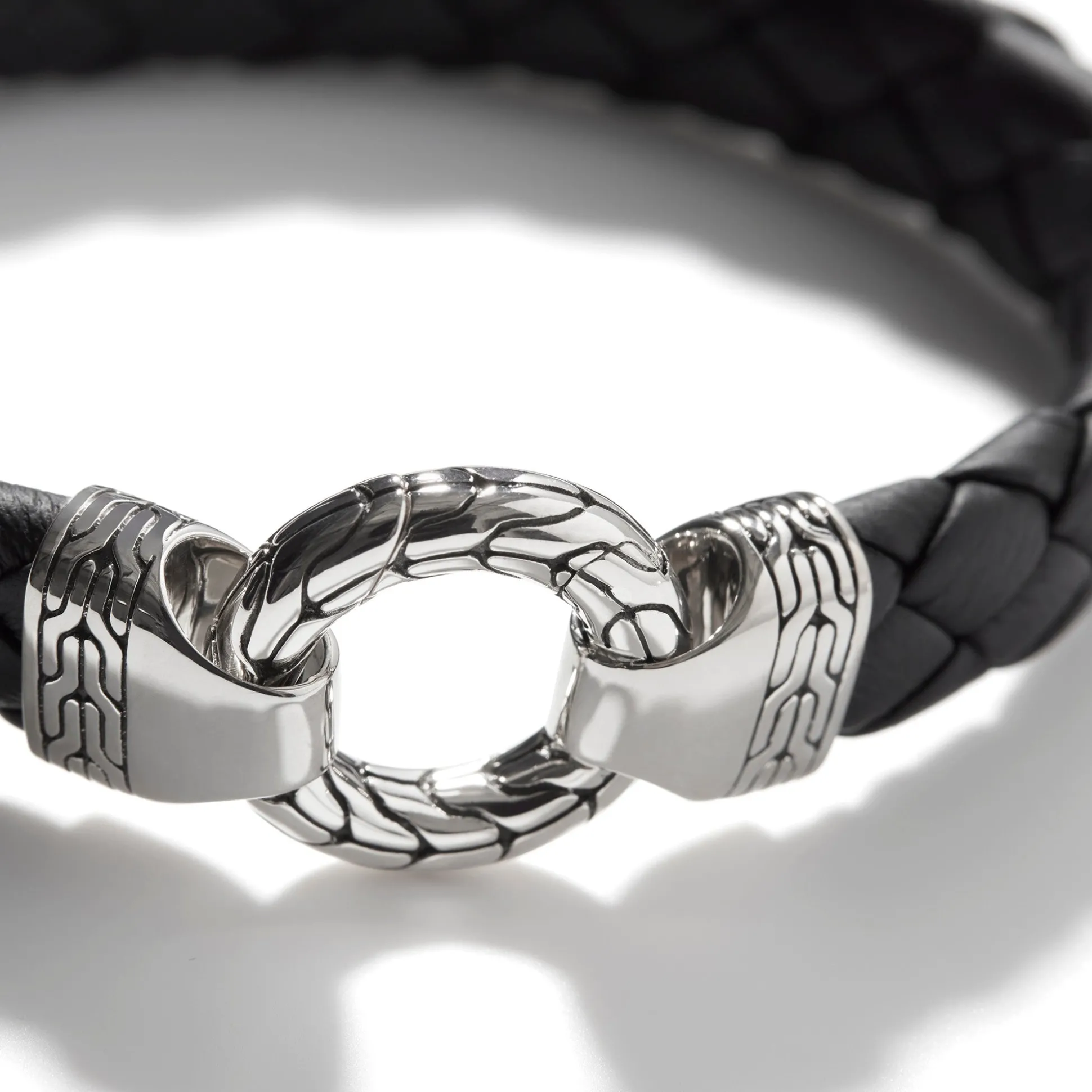 Men John Hardy Leather, Cord & Rubber^Leather Keyring Bracelet, Sterling Silver