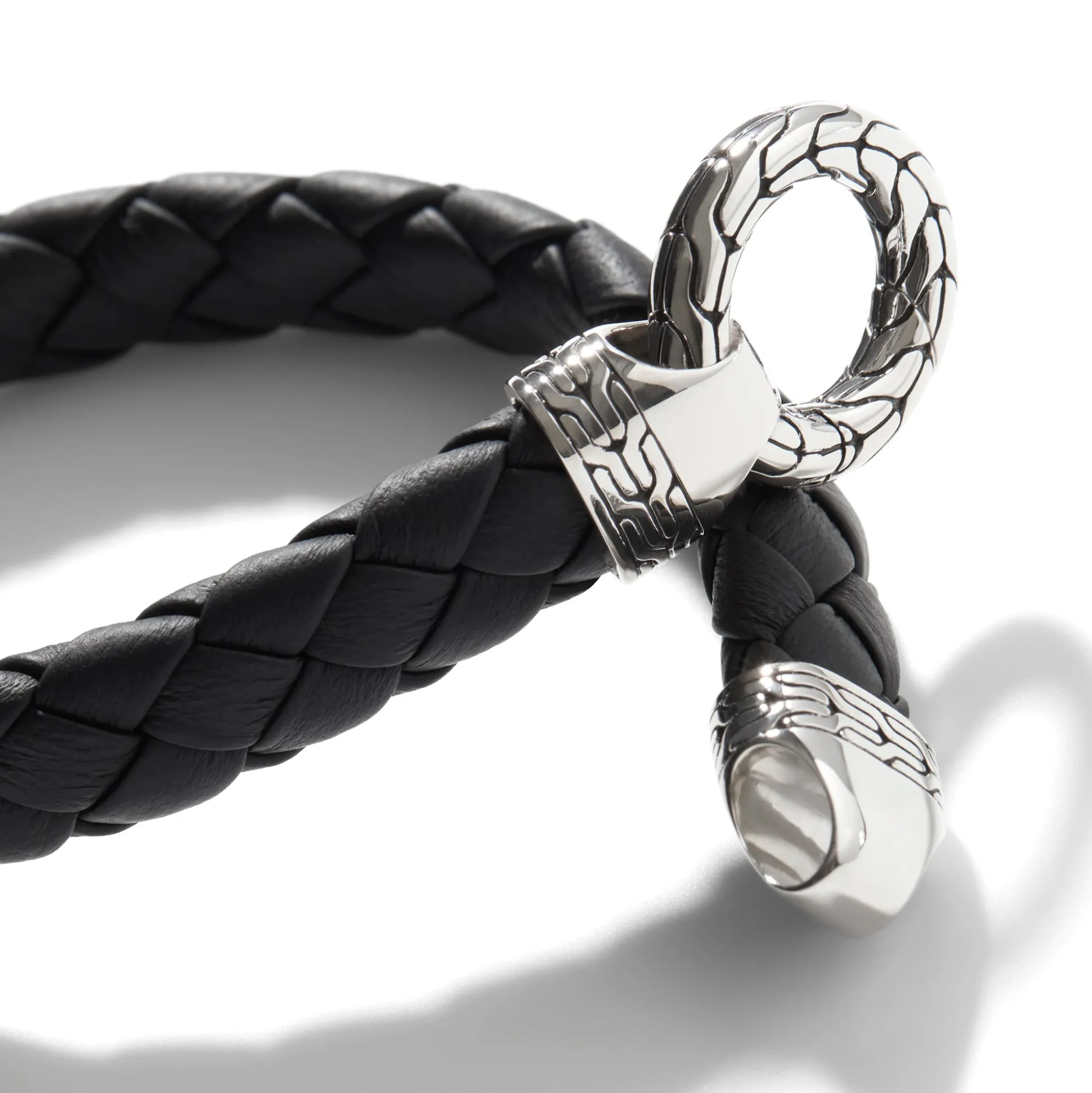 Men John Hardy Leather, Cord & Rubber^Leather Keyring Bracelet, Sterling Silver