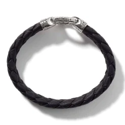 Men John Hardy Leather, Cord & Rubber^Leather Keyring Bracelet, Sterling Silver