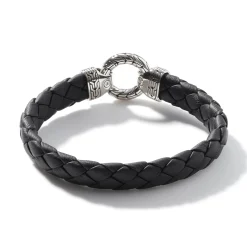 Men John Hardy Leather, Cord & Rubber^Leather Keyring Bracelet, Sterling Silver