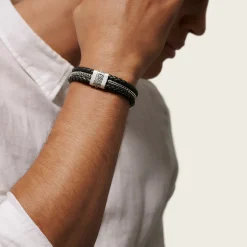 Men John Hardy Leather, Cord & Rubber^Leather Triple Row Bracelet, Sterling Silver