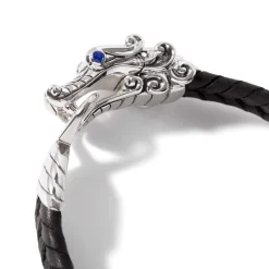 Men John Hardy Leather, Cord & Rubber^Naga Bracelet In Leather, Sterling Silver