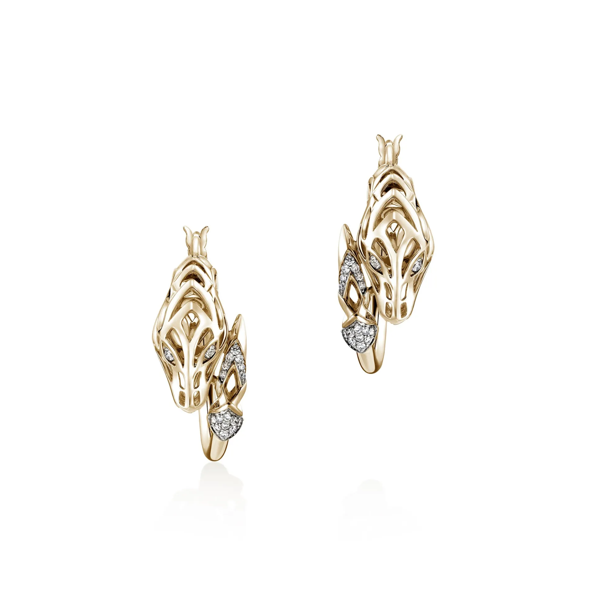 Women John Hardy Hoops^Naga Hoop Earring, Gold, Diamonds