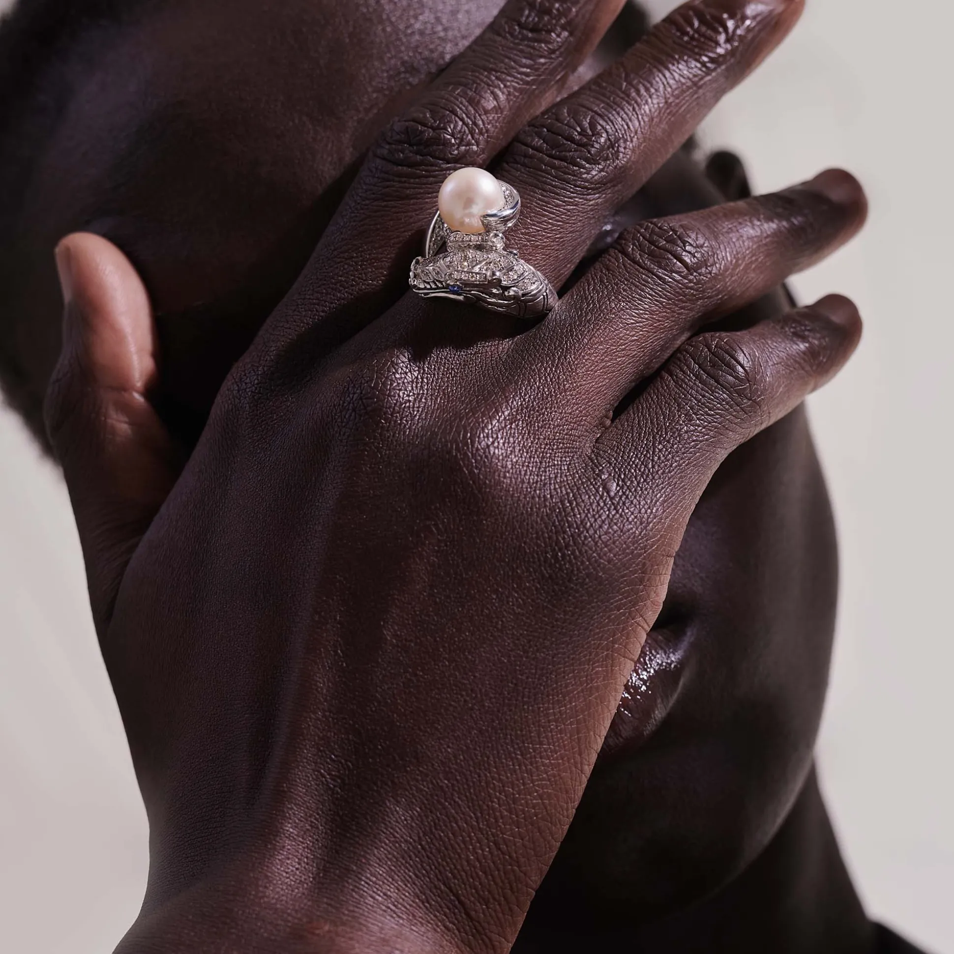 Women John Hardy Statement^Naga Ring, Sterling Silver, Diamonds, Pearl