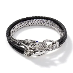 Men John Hardy Leather, Cord & Rubber^Naga Wrap , Sterling Silver, Leather, 6.5Mm