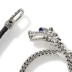 Men John Hardy Leather, Cord & Rubber^Naga Wrap , Sterling Silver, Leather, 6.5Mm