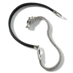 Men John Hardy Leather, Cord & Rubber^Naga Wrap , Sterling Silver, Leather, 6.5Mm
