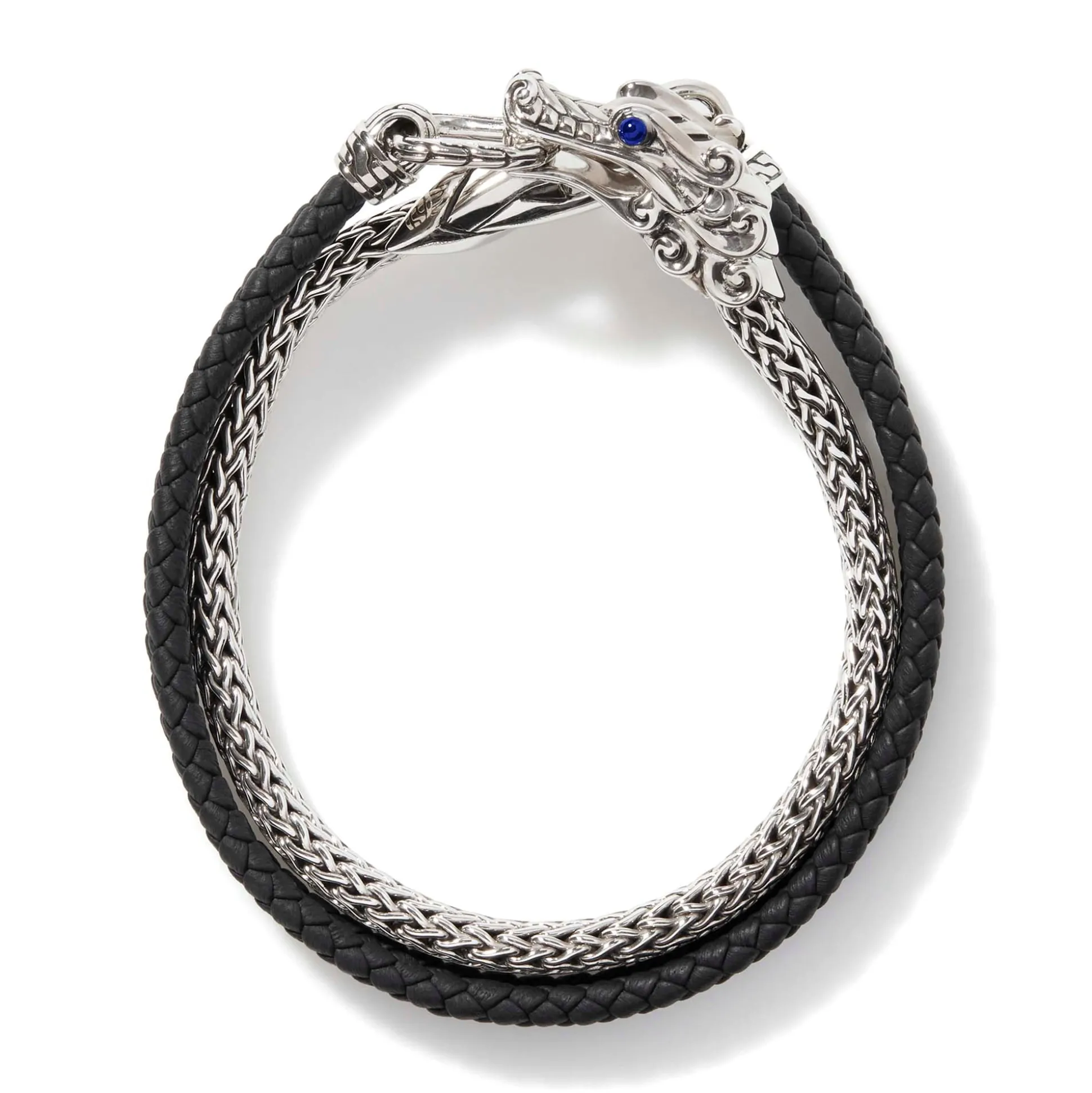 Men John Hardy Leather, Cord & Rubber^Naga Wrap , Sterling Silver, Leather, 6.5Mm