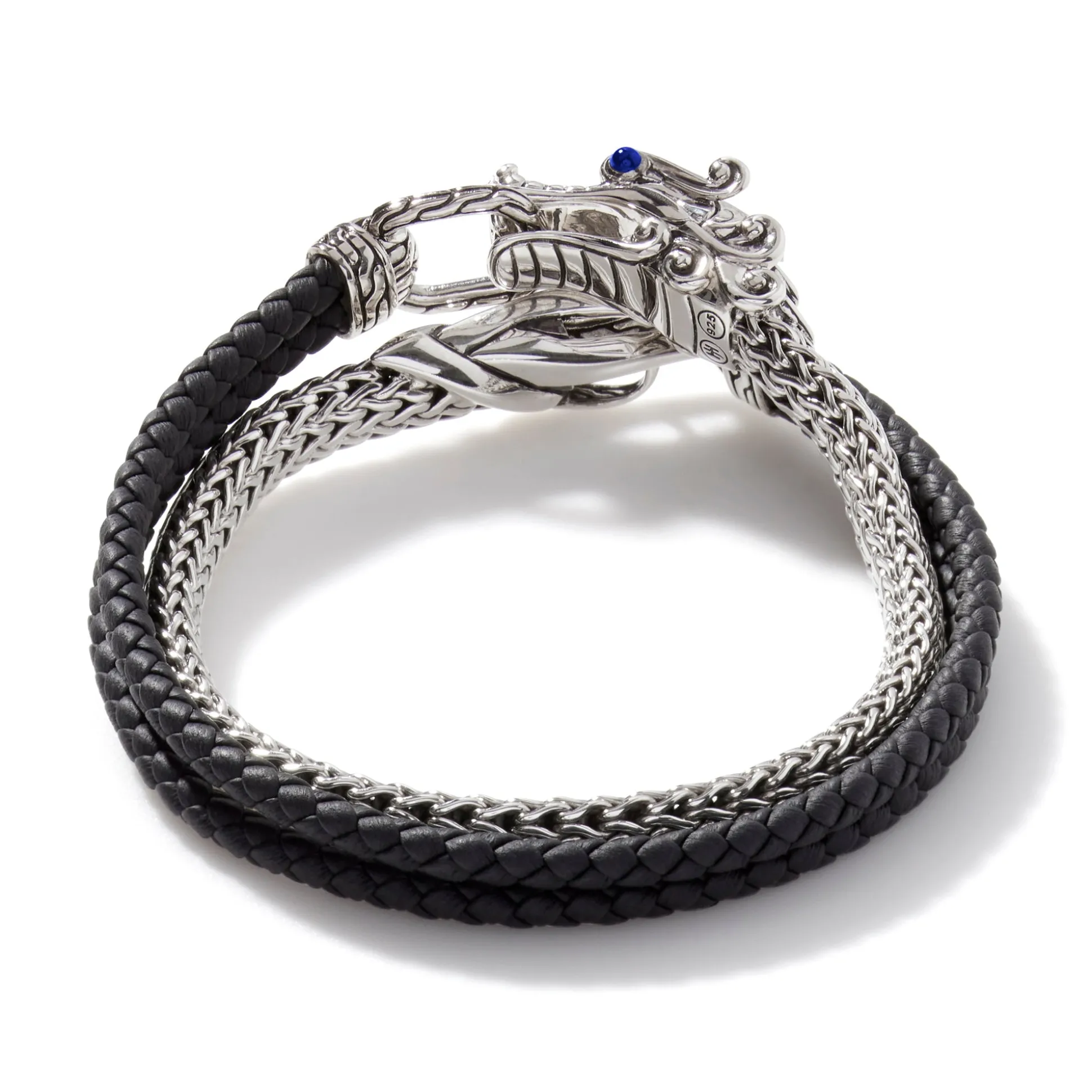 Men John Hardy Leather, Cord & Rubber^Naga Wrap , Sterling Silver, Leather, 6.5Mm